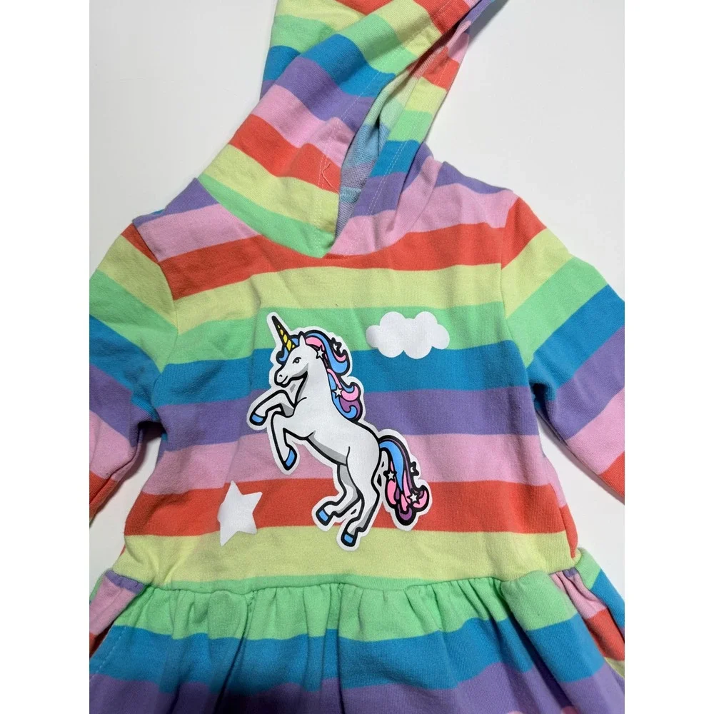 Vaschy Kids Unicorn Hoodie Sweatshirt Dress Girls 6T Rainbow Striped Pockets
